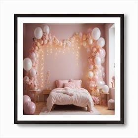 Pink Bedroom With Balloons Art Print