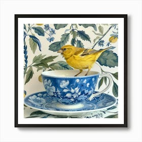 Yellow Finch On Teacup Art Print