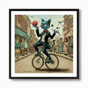 Cat On A Bicycle 1 Art Print