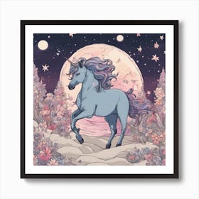 Unicorn In The Moonlight Art Print