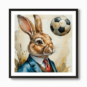 Rabbit With A Soccer Ball Art Print