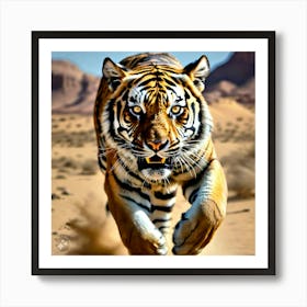 Tiger Running In The Desert Art Print