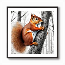 Red Squirrel On A Tree Art Print