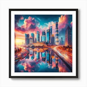 Shanghai Skyline At Sunset 1 Art Print