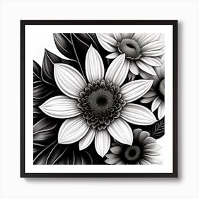 Sketch Flowers Art Background Photorealistic Art Print