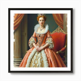 Queen Elizabeth I In Watercolor, Elegant Robes, Opulent Setting 1 Art Print