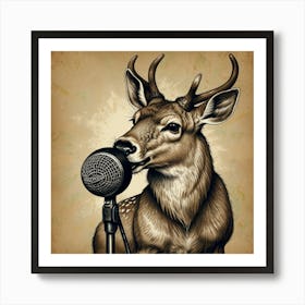 Deer With Microphone Art Print