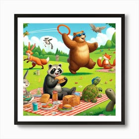 Animal Picnic Party Wall Print Art Art Print