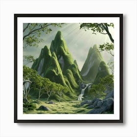 Waterfall In The Mountains Art Print