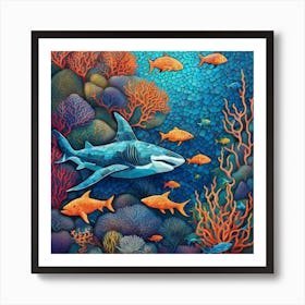 Sharks And Corals Art Print