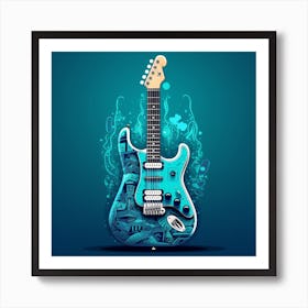 Blue Electric Guitar Art Print