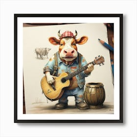 Cow Playing Guitar 5 Art Print