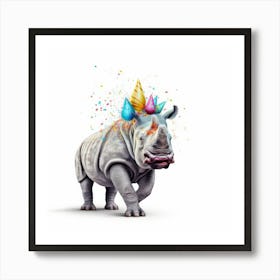 Rhino With A Birthday Hat Art Print