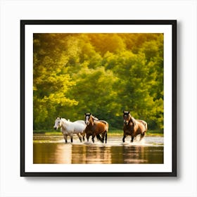 Horses In The River Art Print