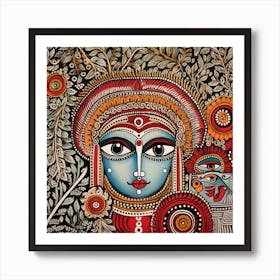 Krishna Madhubani Painting Indian Traditional Style Art Print