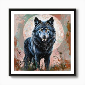 Stunning Big Male Jet Black Wolf Standing Tall And Proud Bright Yellow Eyes Looking At Camera Art Print