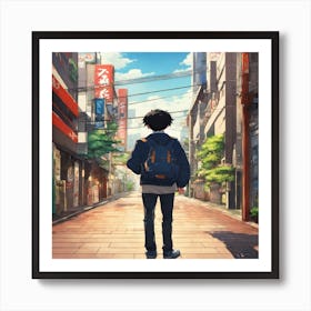 Anime Character Walking Down A Street Art Print
