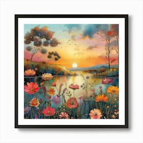 Sunset By The Lake 1 Art Print