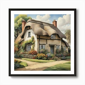 House With Thatched Roof Art Print 2 Art Print