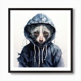 Watercolour Cartoon Aye Aye In A Hoodie Art Print