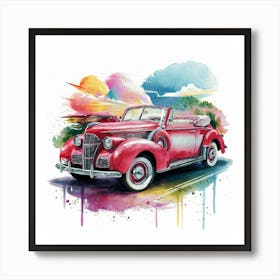 Vintage Car With Rainbow Colors Art Print