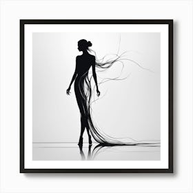 Silhouette Of A Woman art print, A Single Fluid Line Forming A Silhouette 2 Art Print