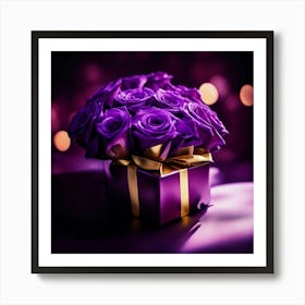 Purple Roses In A Gift Box Art Print