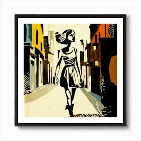 Girl Walking Down The Street Art Print