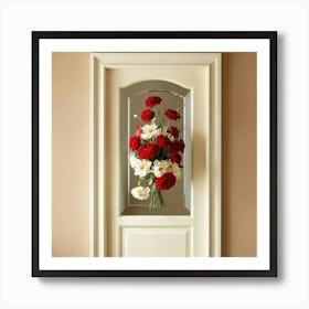 Vase Of Flowers On A Door Art Print