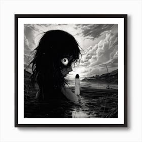 Girl In The Water black and white manga Junji Ito style 1 Art Print