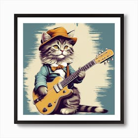 A cat playing a guitar 8 Art Print