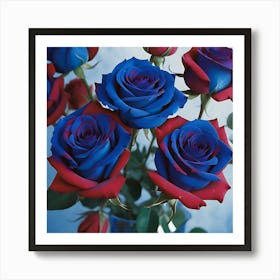 Blue And Red Roses Art Print