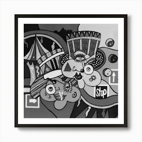 Abstract Figurative / Black & White / Circus / 40x40cm Art Print