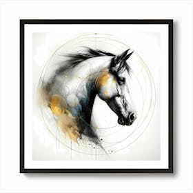 Horse Head Illustration In Creative Circles And Gold Accents Art Print