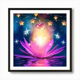 Lotus Flower With Stars Art Print