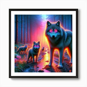 Mystical Forest Wolves Seeking Mushrooms and Crystals 2 Art Print