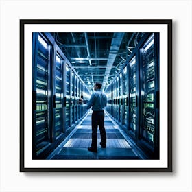 A Large Telecom Datacenter Interior Framed By Numerous Towering Server Racks No Human Presence The 2 1 Art Print