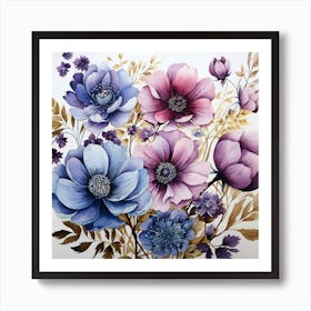 Blue And Purple Flowers Art Print