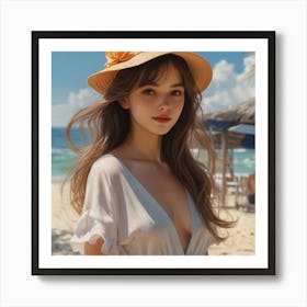 Asian Girl On The Beach Art Print