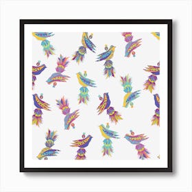 Mulit Colored Tassel Bird  Pattern Art Print
