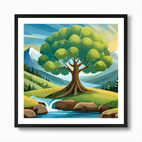 Tree By The Stream Art Print