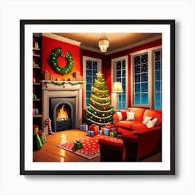 Christmas Living Room, gifts, candy, Christmas Tree art, Christmas Tree, Christmas vector art, Vector Art, Christmas art, Christmas Art Print