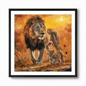 Lion And Cub Art Print