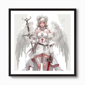 Red Eyed Anime Angelic Warrior Art Print