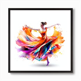 Colorful Dancer Isolated On White Art Print