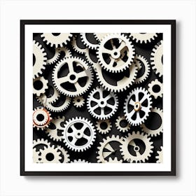 Gears On A Black Background 25 Art Print