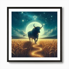 Bull In The Wheat Field 11 Art Print