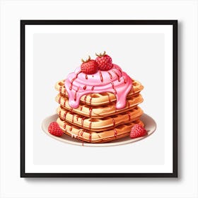 Waffles With Ice Cream And Raspberries 2 Art Print