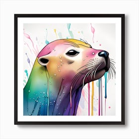 Sea Lion watercolor dripping 1 Art Print