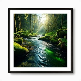 Mossy Stream In The Forest Art Print